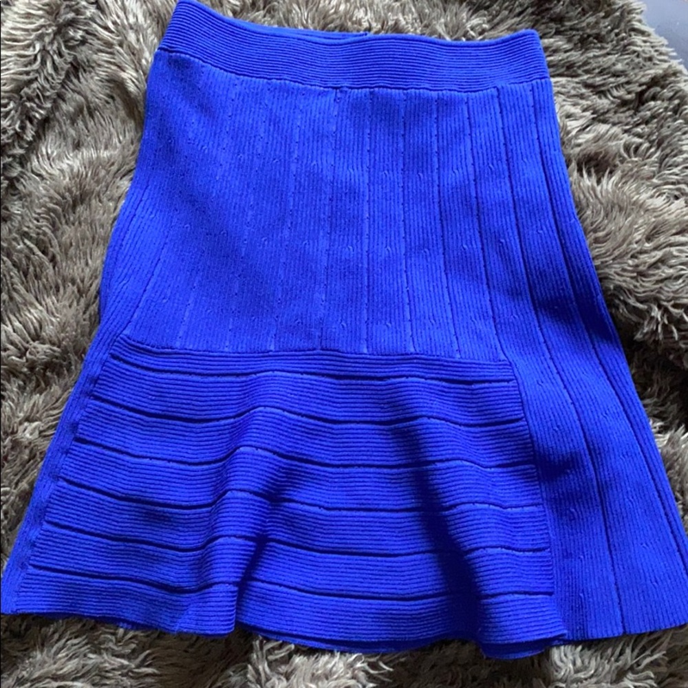 Sandro Bandage knit blue mini flare skirt